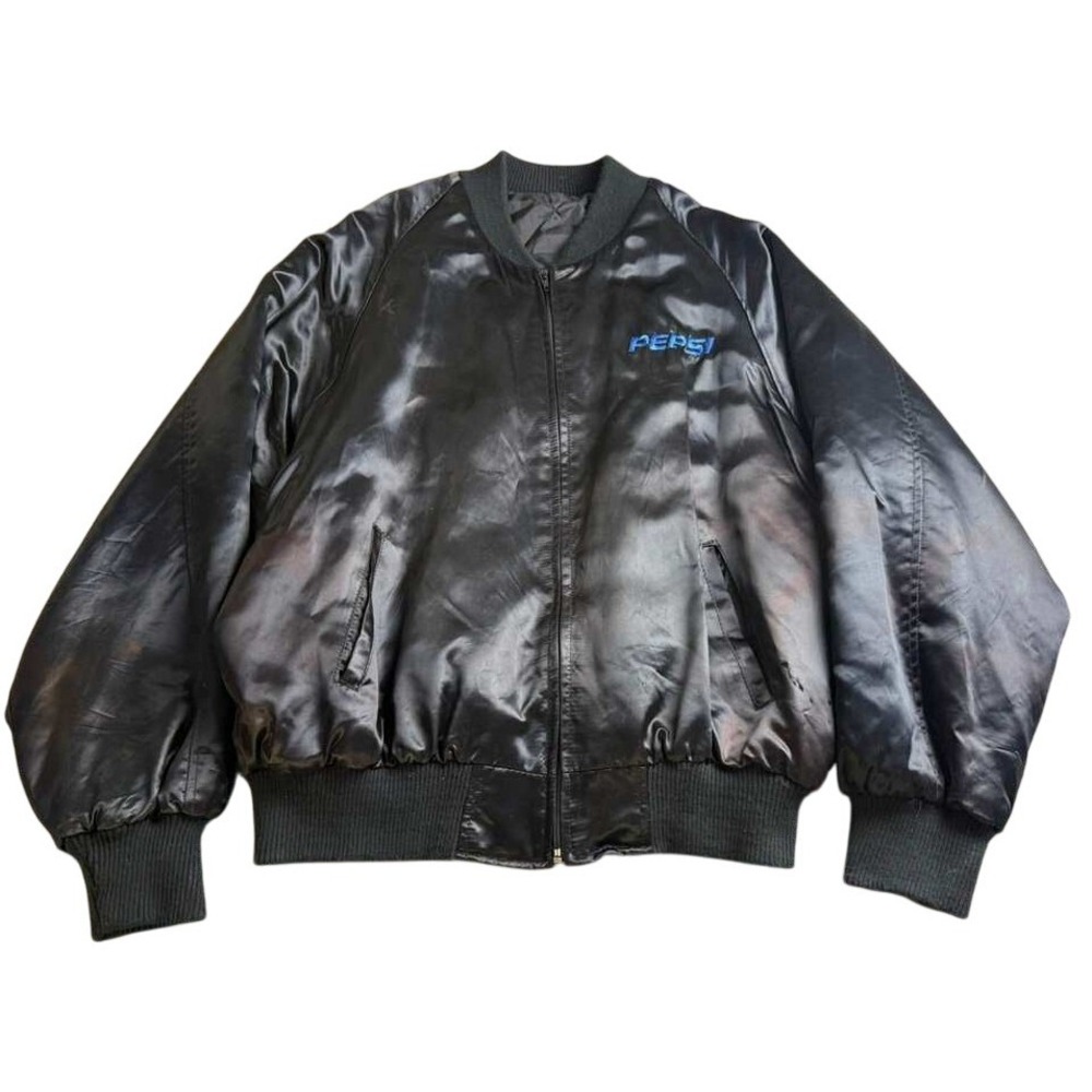 Vintage Pepsi‎ Satin Bomber Jacket L Black The Race Is On Checkered Flag NASCAR